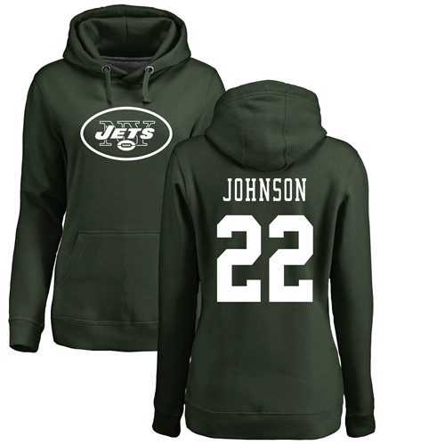 New York Jets Green Women Trumaine Johnson Name and Number Logo NFL Football #22 Pullover Hoodie Sweatshirts